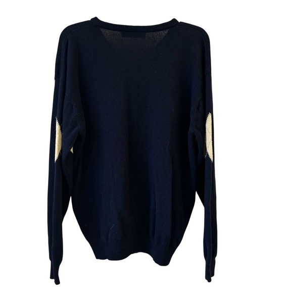 Pringle Navy and Cream Argyle Wool V-Neck Golf Sweater Men's Medium - Picture 2 of 8